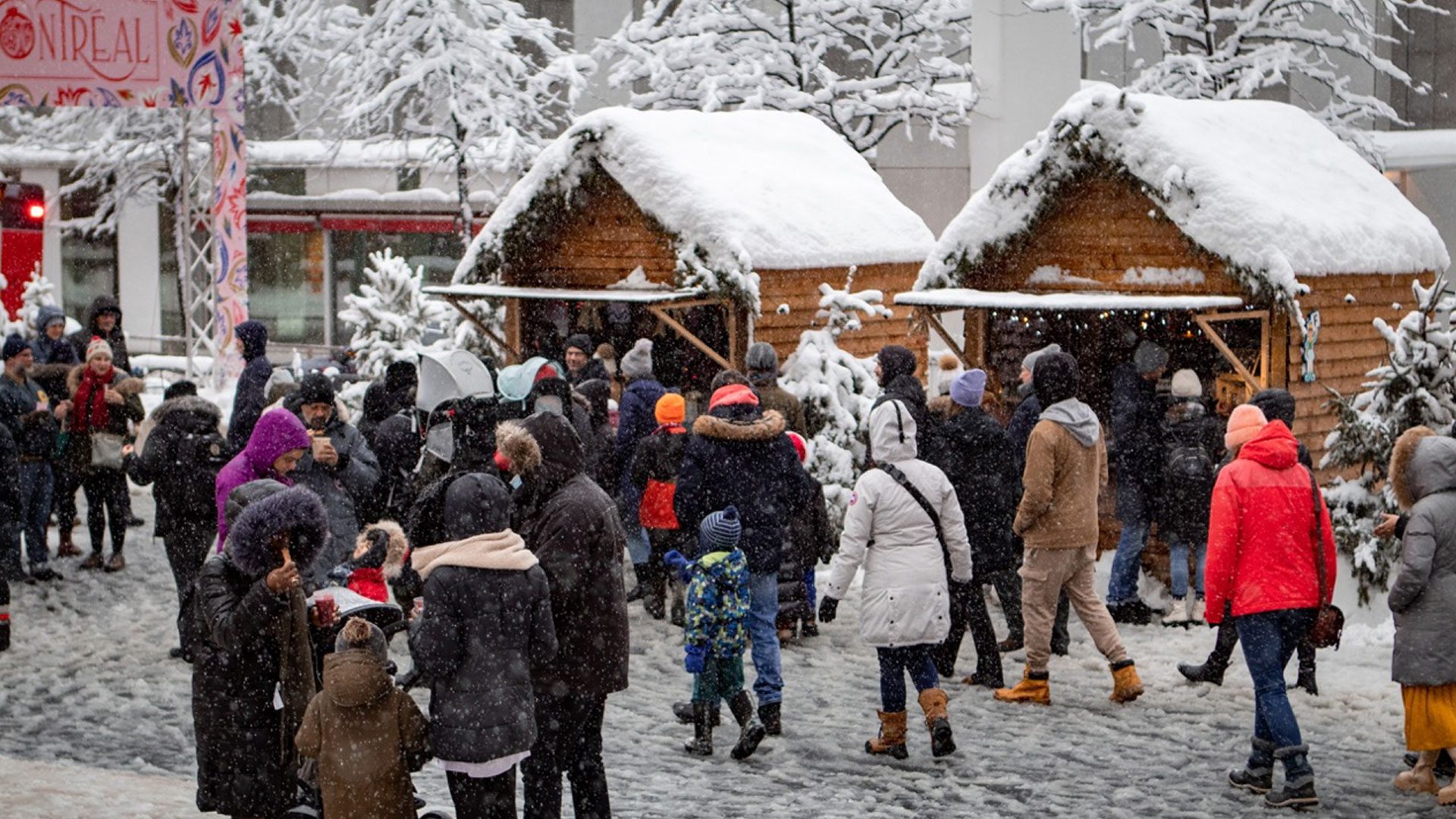 People shopping at The Great Christmas Market downtown Montreal