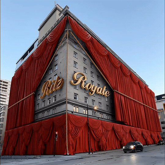 Façade du Ritz-Carlton habillée pour le Grand Prix.