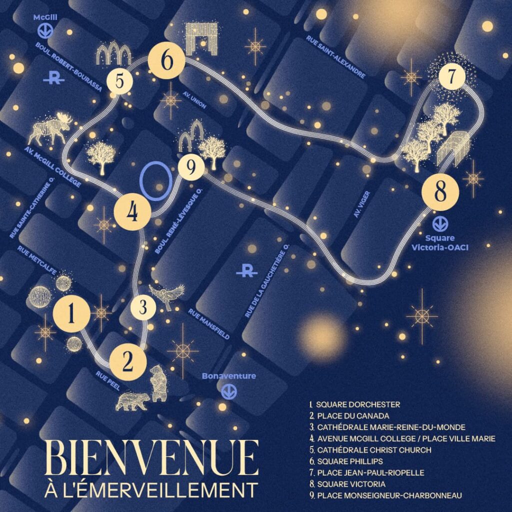 Le parcours des illuminations au centre-ville de Montréal