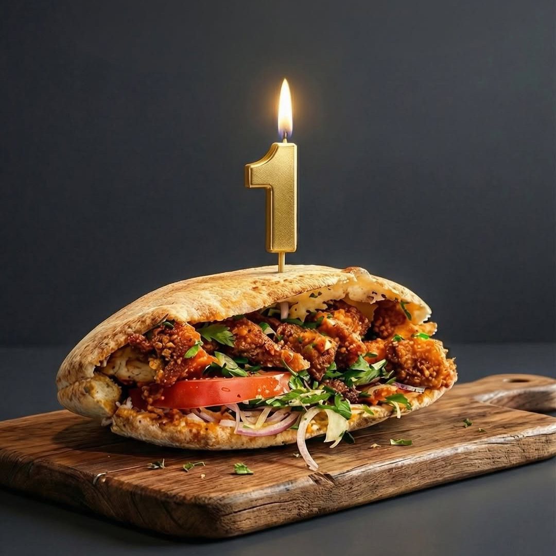Sandwich signature de Kahwa Café servi sur une planche de bois.