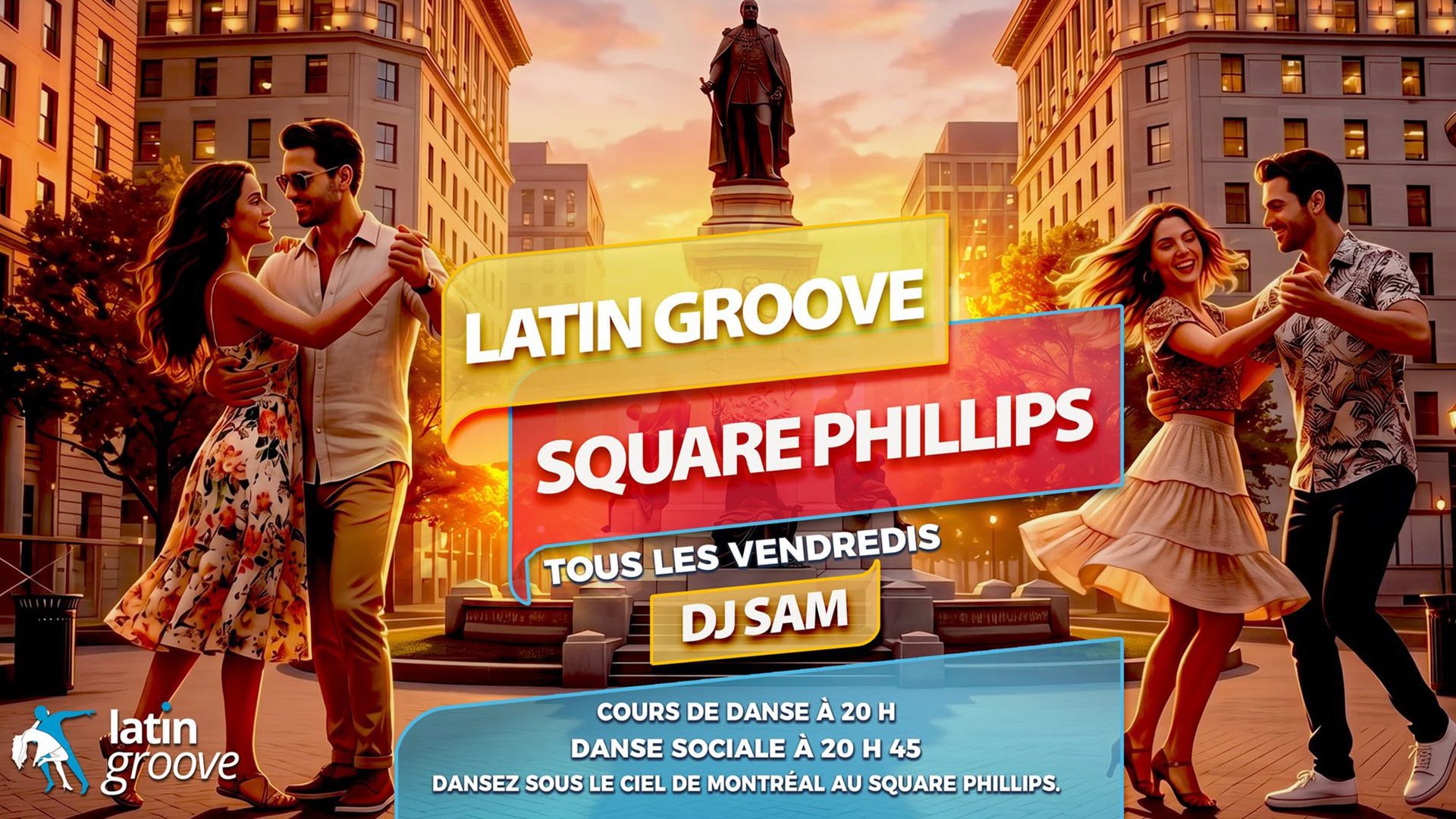 Couples dansant lors d'une soirée Latin Groove au Square Phillips.
